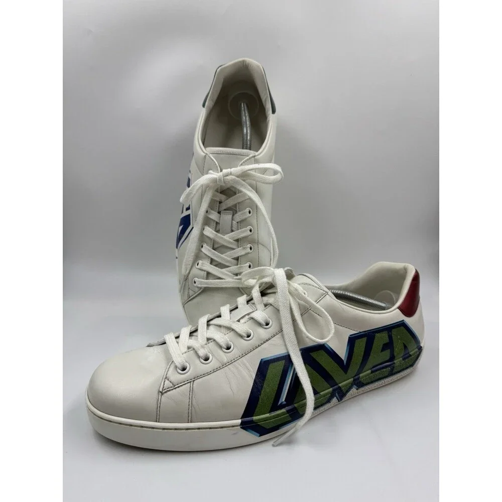 Gucci Ace “Loved” Leather Sneakers White Size 12 EU, 12.5 US Model 548758